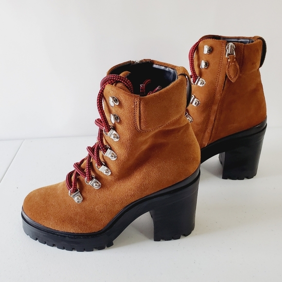 Rebecca Minkoff Maihlo Suede Lug Sole Combat Boots Size 7.5 Heeled Booties - Picture 1 of 15